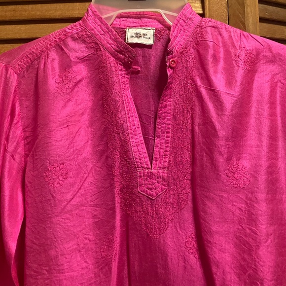 Raiment Fashions Hot Pink Silk Blade Collar Top - Picture 3 of 14
